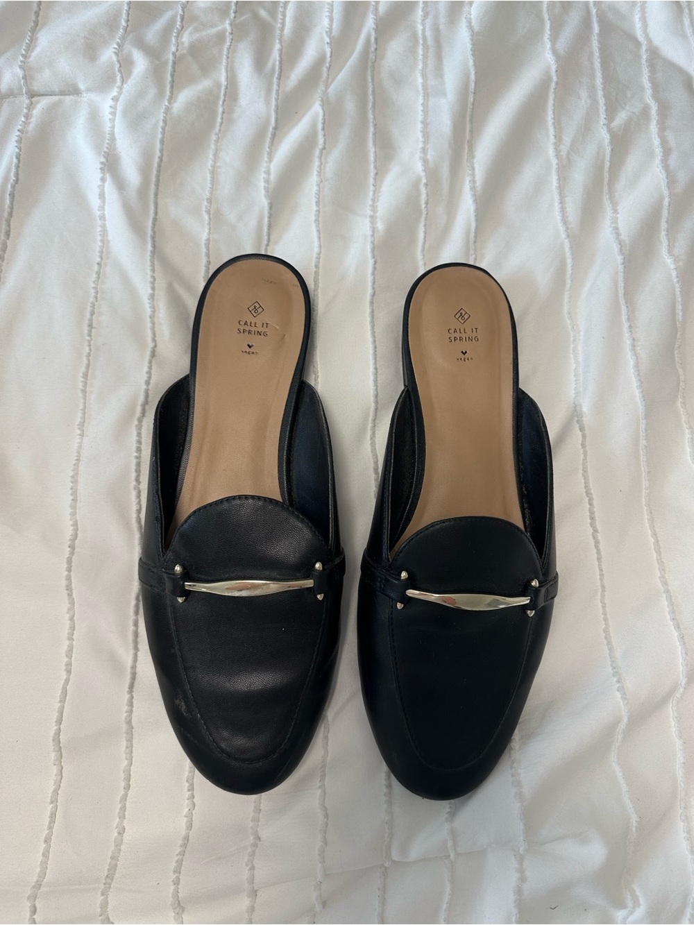 Call It Spring Black Slip-On Mule Loafers with Silver Hardware